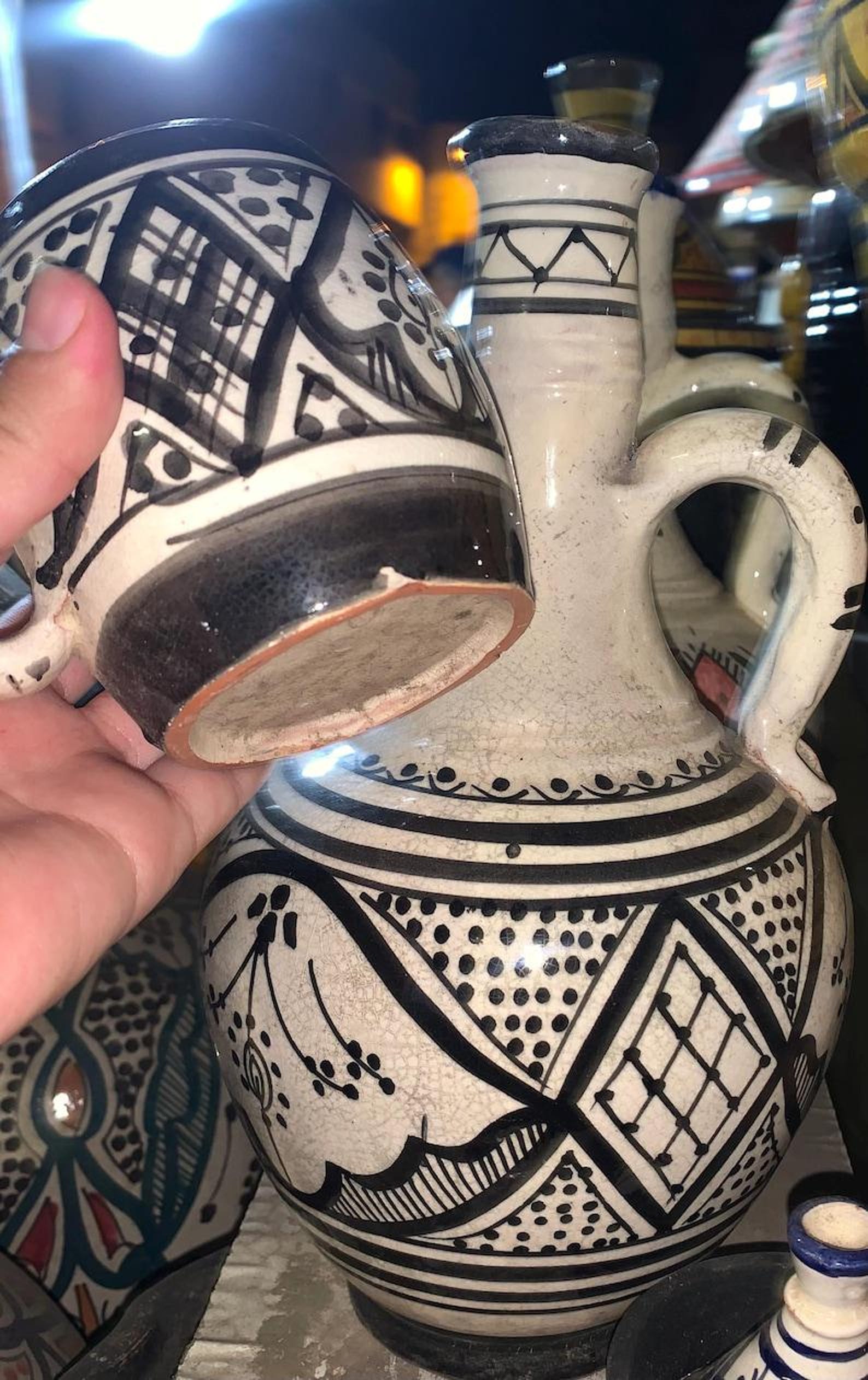Amazigh Handcrafted Pottery Black White Design Ceramic Piece