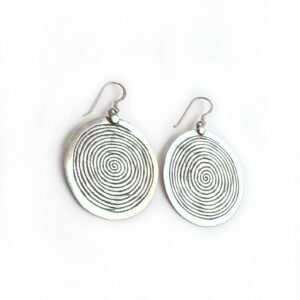 Berber Silver Spiral of Life Round Disk Earrings