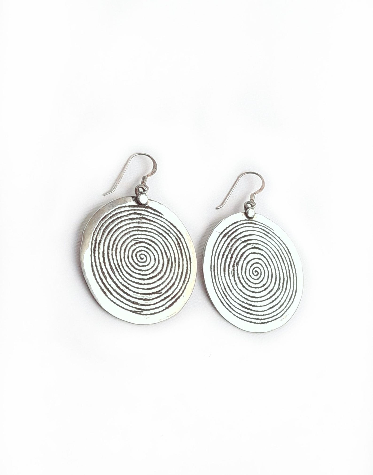 Berber Silver Spiral of Life Round Disk Earrings