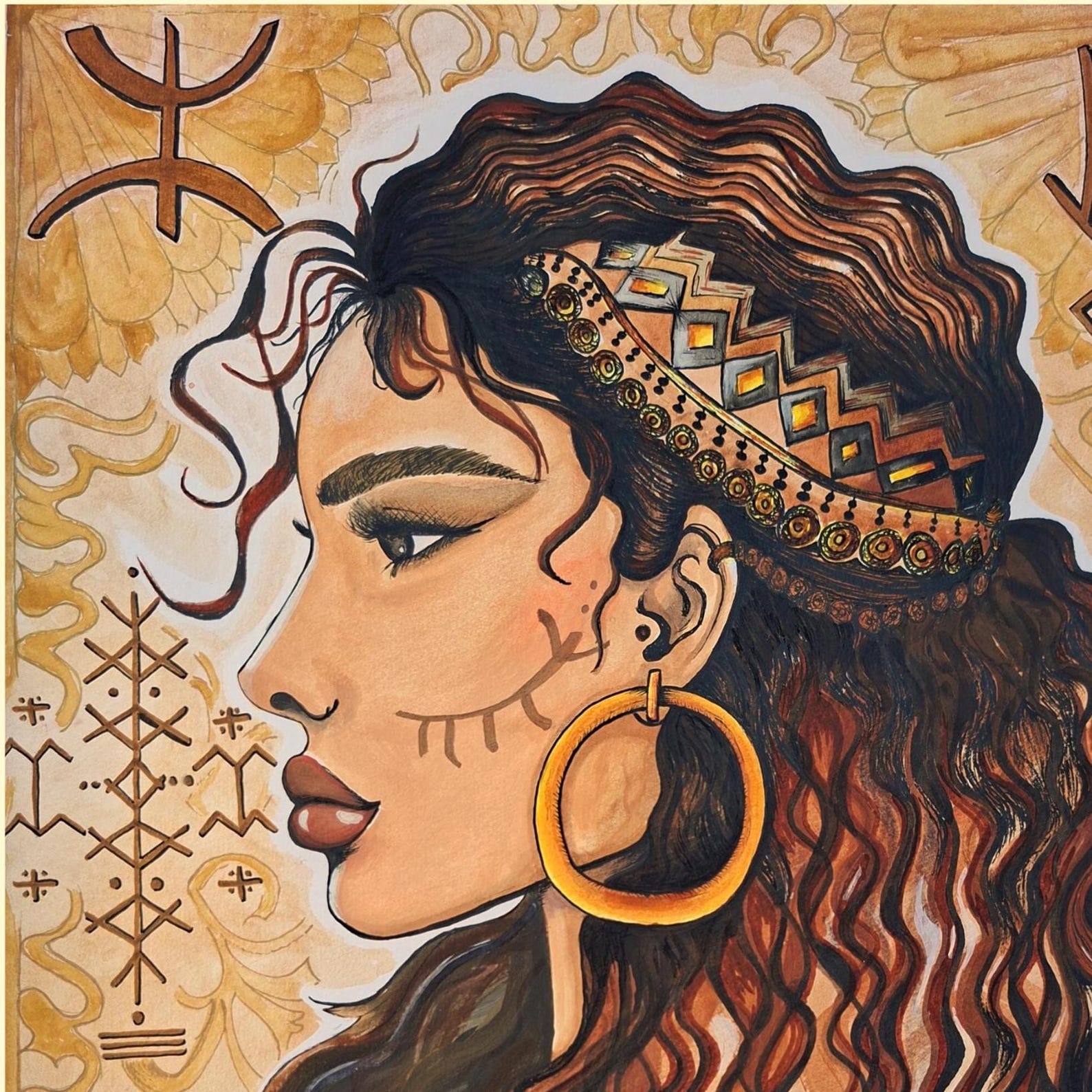 Amazigh La Gazelle Modern Watercolor Portrait Digital Wall Art