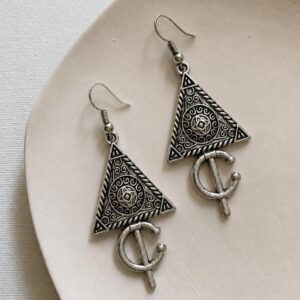 Berber Triangle Dangle Earrings Silver Tone Tribal Jewelry