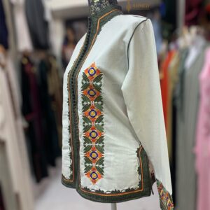 Amazigh Handmade Linen Kimono Embroidered Trim Jacket for Everyday Personal Clothing Styling