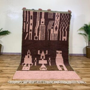 Berber Amazigh Beni Ourain Natural Wool Abstract Motif Rug