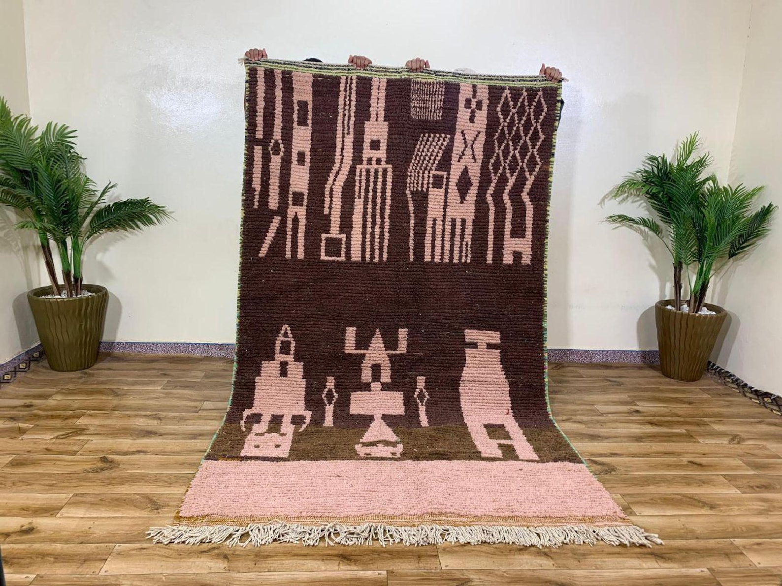 Berber Amazigh Beni Ourain Natural Wool Abstract Motif Rug