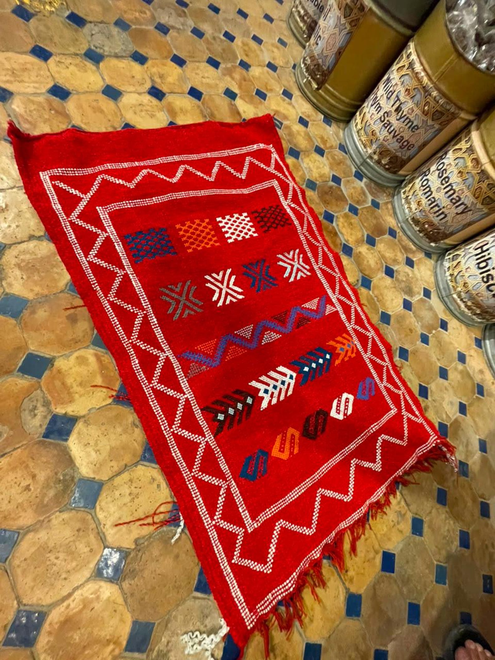 Berber Handmade Cashmere Red Culture Carpet Traditional Rug