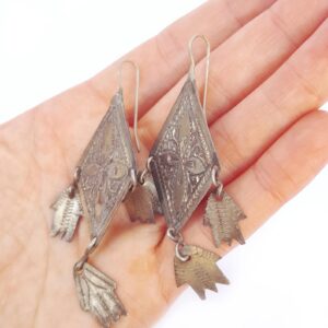 Berber Antique chiseled silver Hamsa Morocco Eye earrings