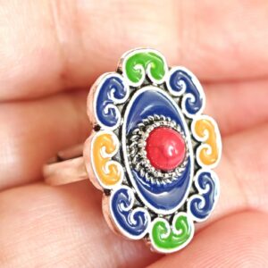 Amazigh Silver Tone Enamel Kabyle Adjustable métal Ring