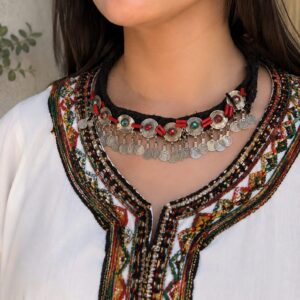 Berber Authentic ANTIQUE Silver Genuine Coral Coins Necklace
