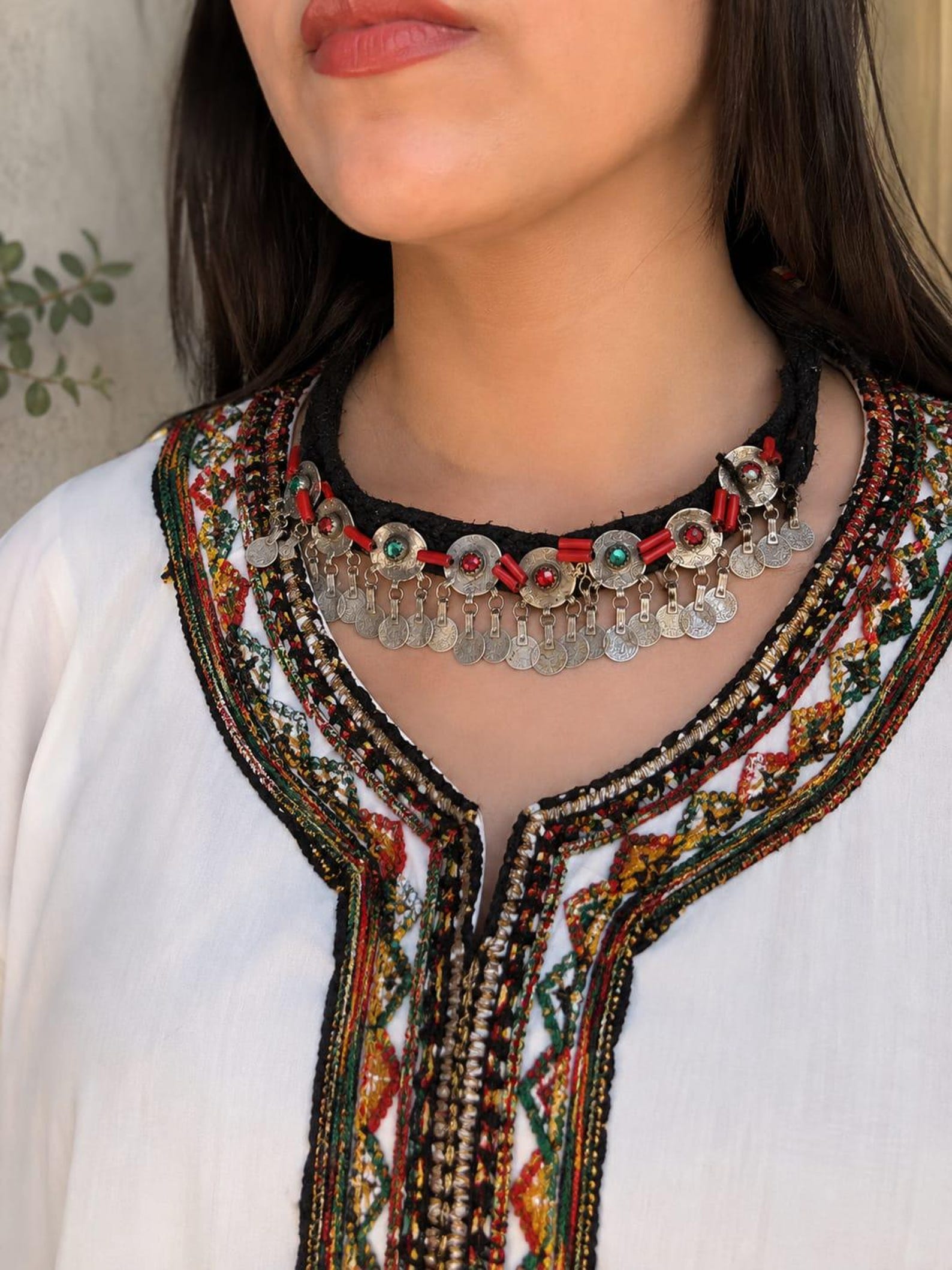 Berber Authentic ANTIQUE Silver Genuine Coral Coins Necklace