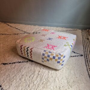Berber Set Multicolor Wool Kilim Cover Square Pouf