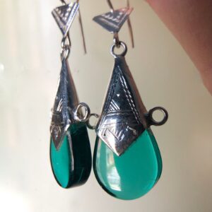 Amazigh Pure 925 Silver Tuareg Glass Silversmith Earrings