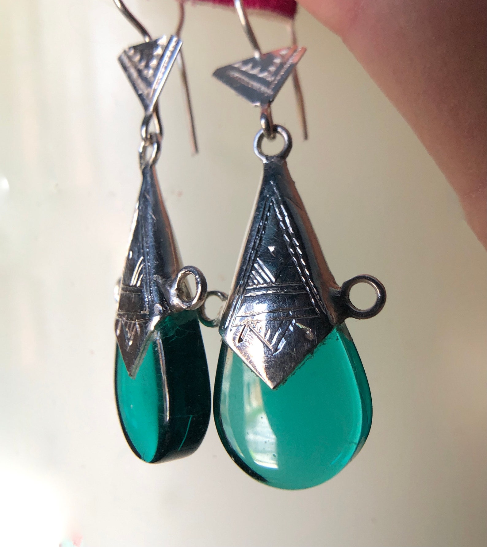 Amazigh Pure 925 Silver Tuareg Glass Silversmith Earrings