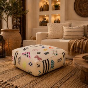 Berber Embroidered Boho Floor Cushion Colorful Tribal Pouf