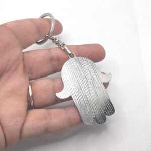Amazigh Kabyle Khamsa Enameled Silver-Tone Alloy Keychain with Steel Ring
