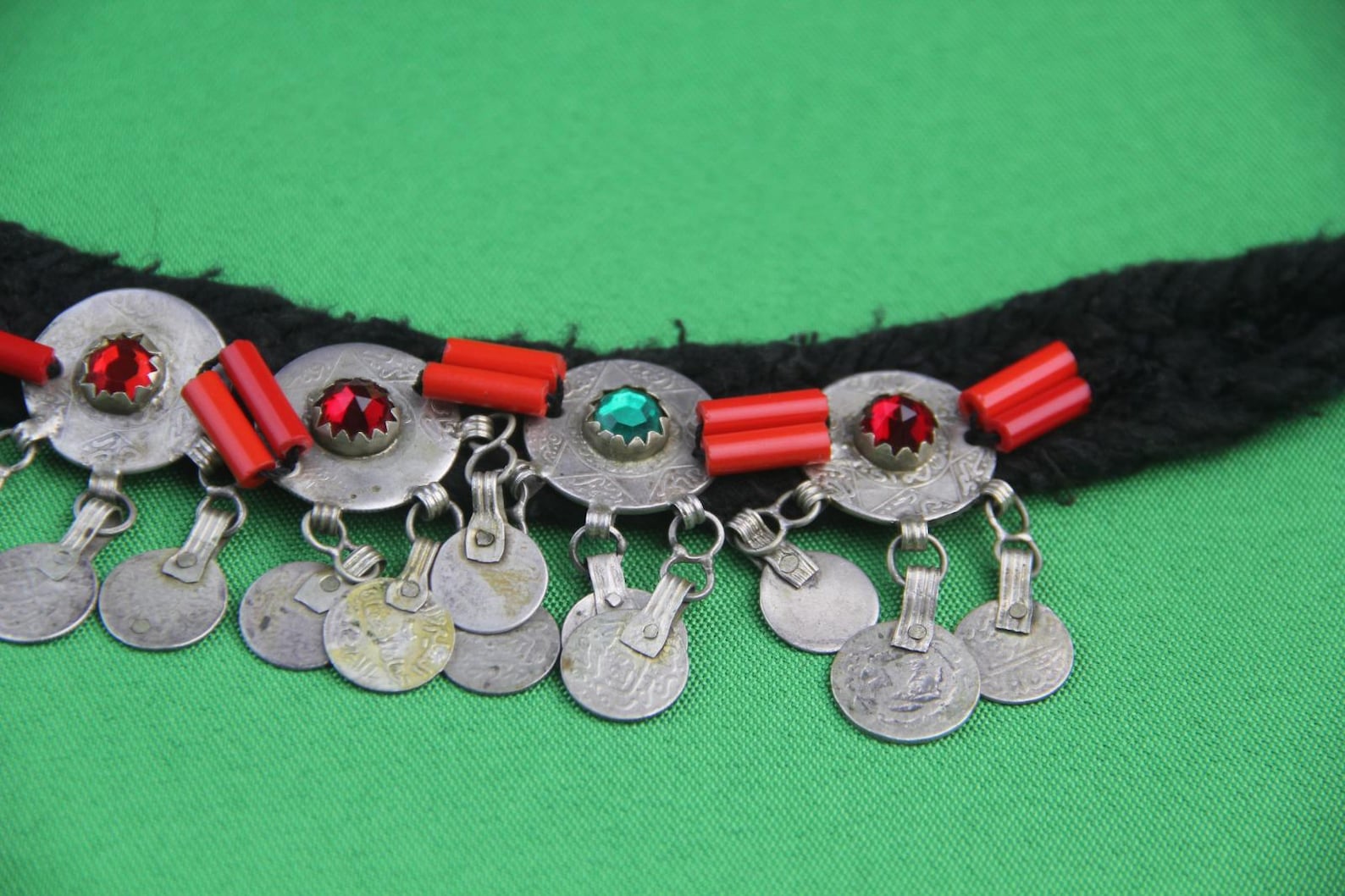 Berber Authentic ANTIQUE Silver Genuine Coral Coins Necklace