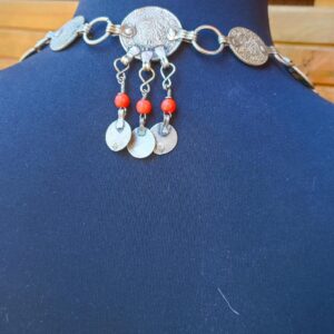 Amazigh Antique headpiece Red Silver Glass Coins Headband