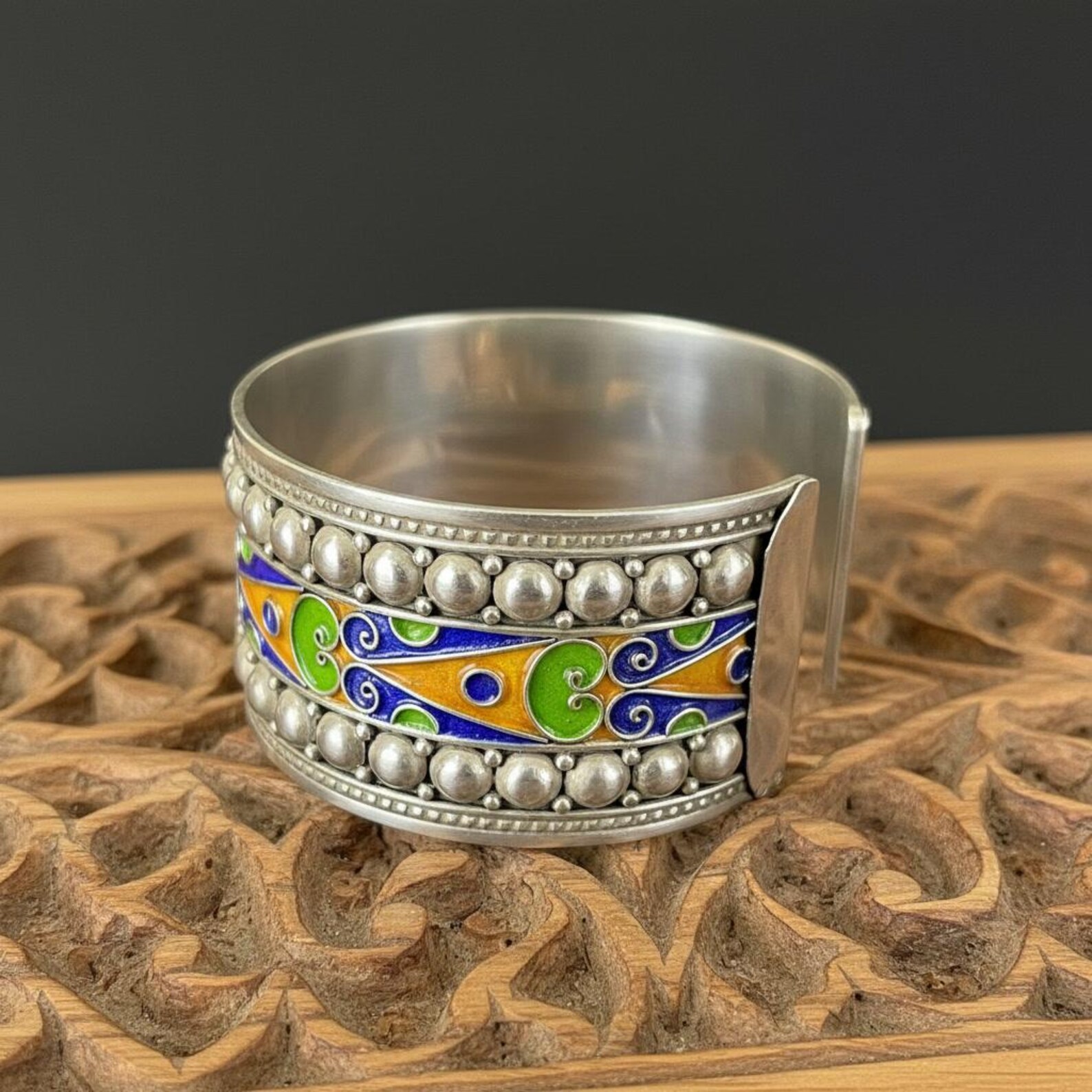 Berber Silver Cuff Handmade Jewelry Enamel Details Bracelet