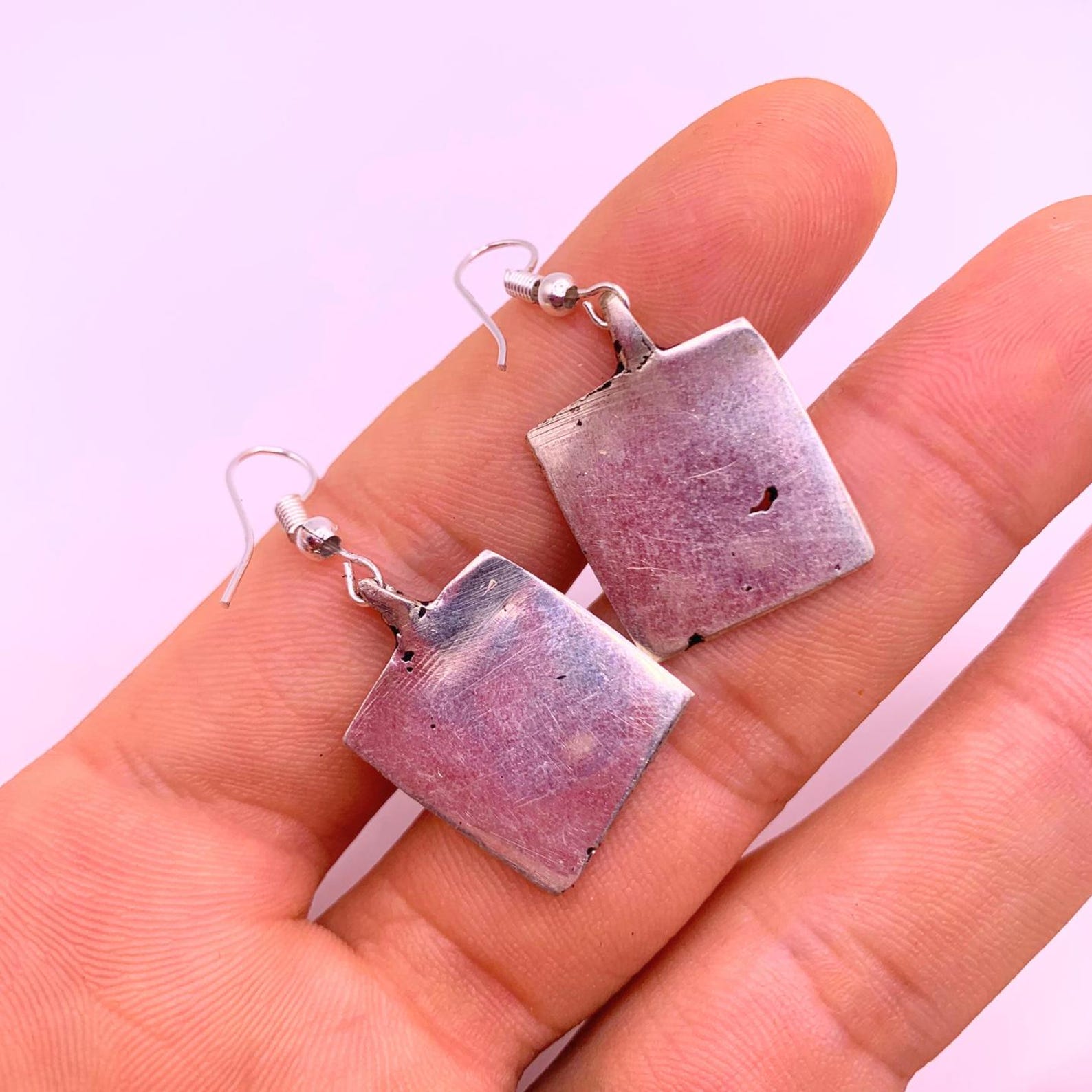 Vintage Tuareg Amazigh Berber Yaz Silver-Tone Geometric Drop Earrings