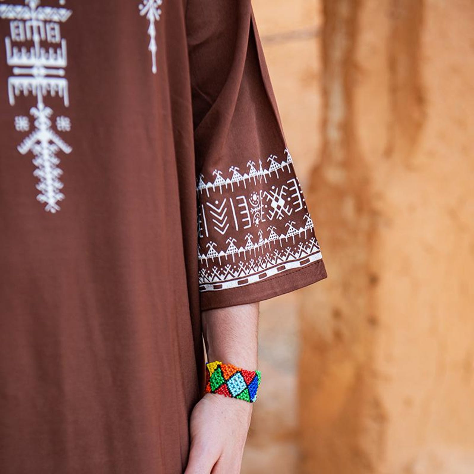 Berber Maxi Dress Handmade Screen Printed Symbol Kaftan