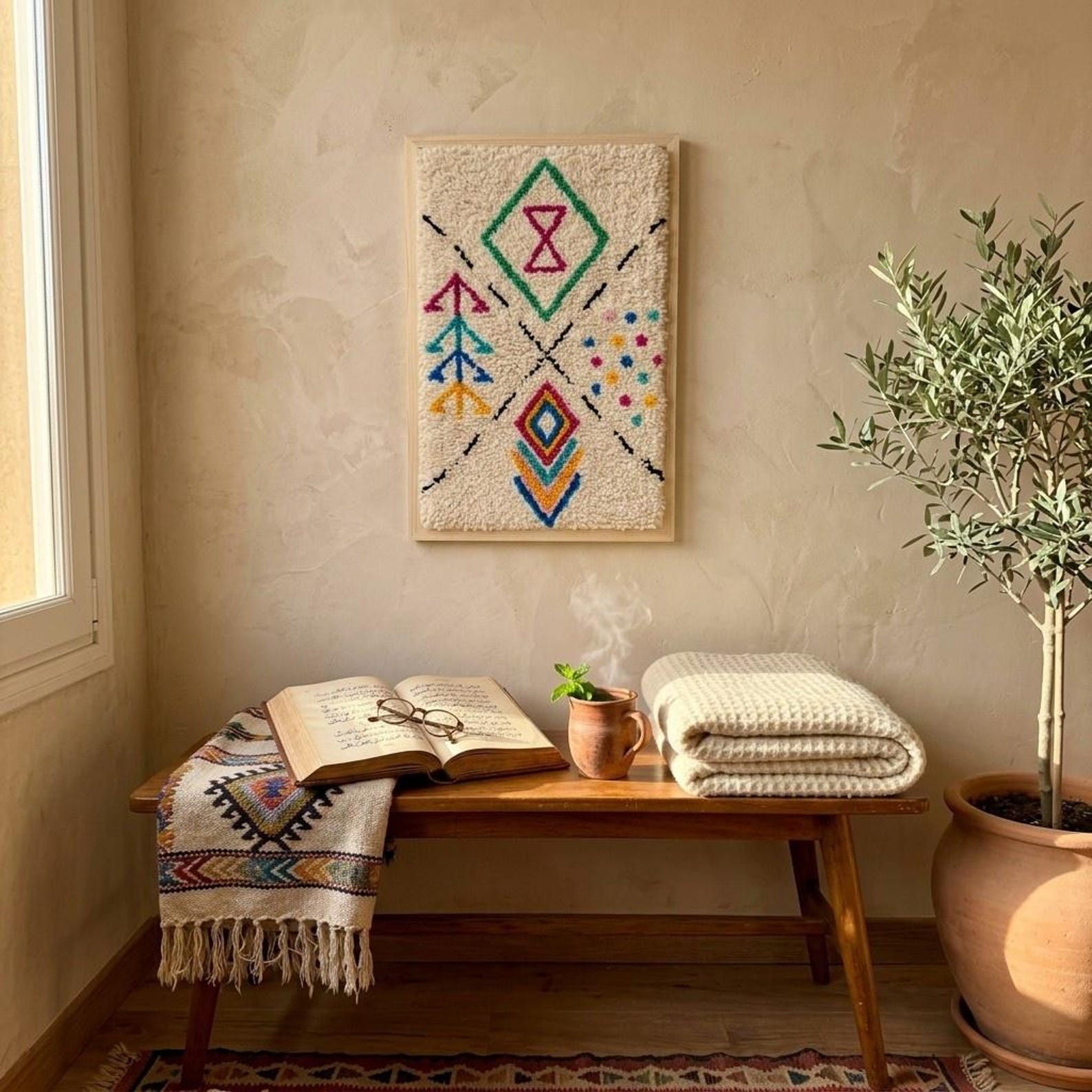 Berber Hand Knotted Symbol Wool Tapestry Wall Art
