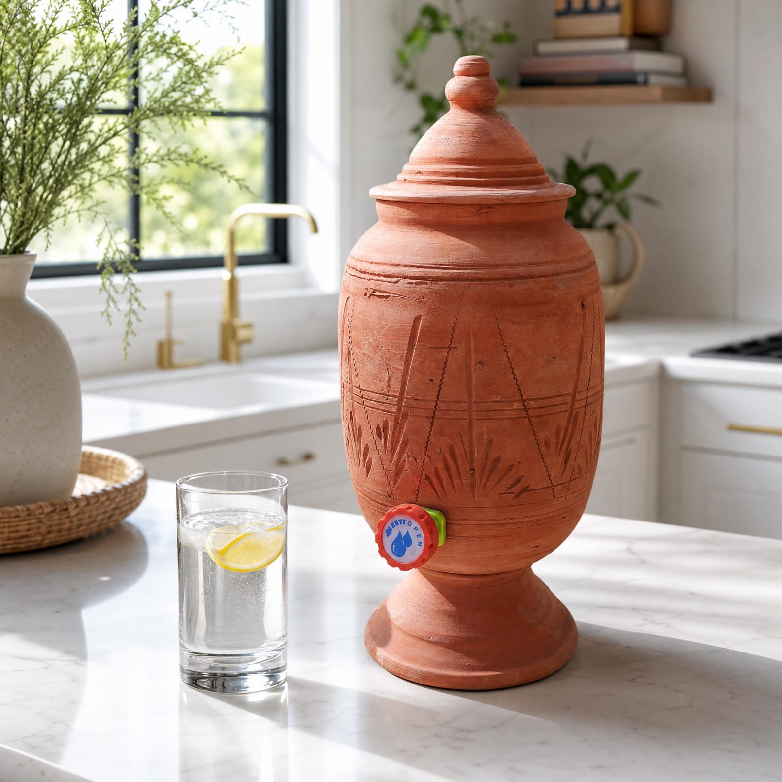Amazigh Handmade Clay Water Spigot Cup Terracotta Dispenser