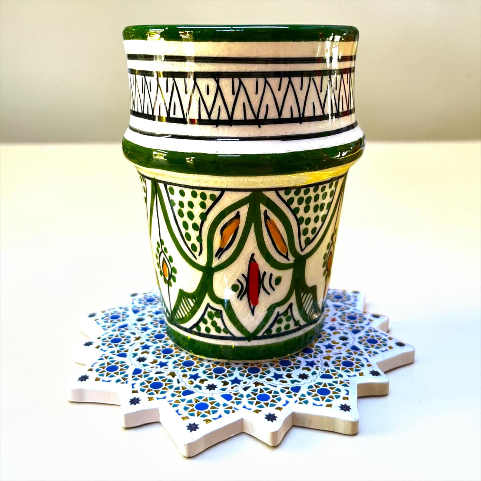 Berber Handmade Tea Cups Set of 4 with Zellige Coasters Mug