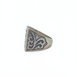 Berber Antique Square Silver Ring with Tribal Design