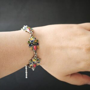 Handmade Amazigh Kabyle Berber Stainless Steel Red Coral Enamel Bracelet
