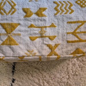 Berber Kilim Square Cover Yellow Wool Floor Pouf