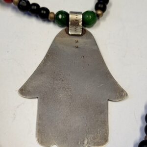 Amazigh Main de Fatima Silver Necklace with Glass Beads