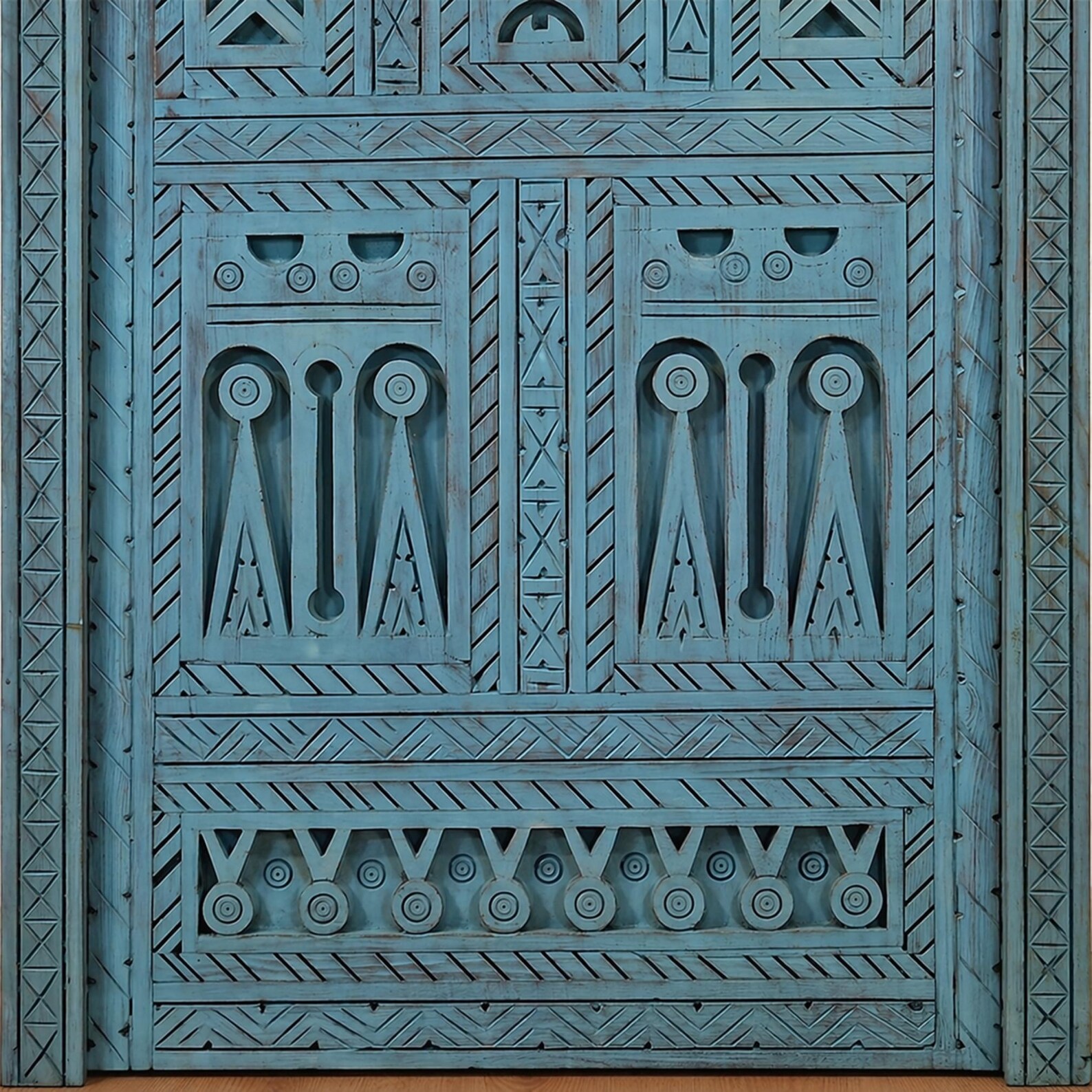 Berber Hand-Carved Turquoise Wooden Door Arched Entryway Rug