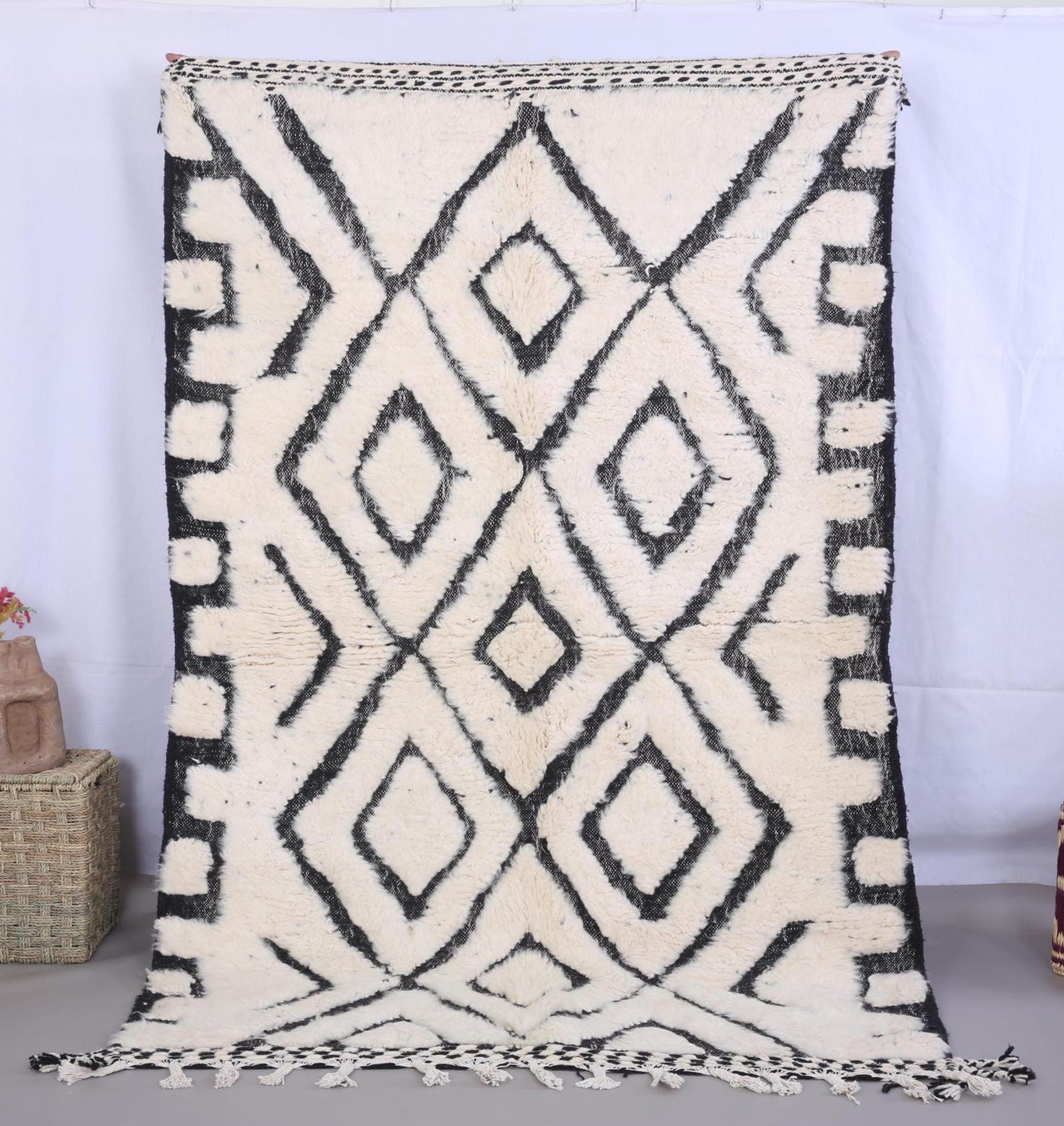 Custom Amazigh Berber Wool Neutral Living Room Geometric Handmade Rug