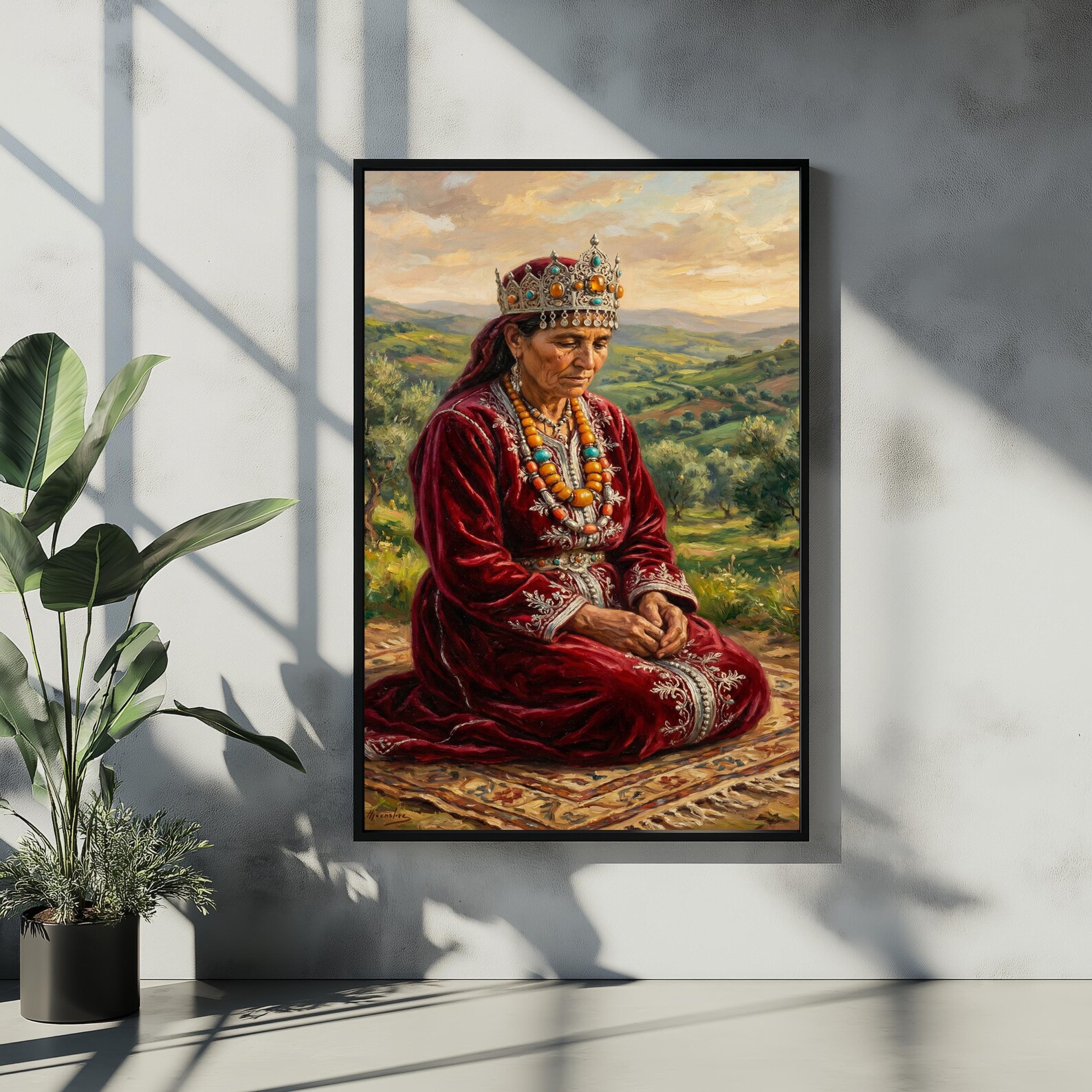 Amazigh Woman Vintage Oil Portrait Jewelry Set with Necklace