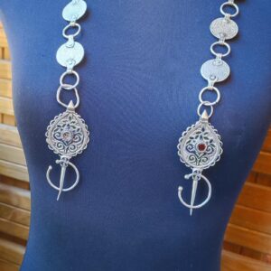 Amazigh Antique headpiece Red Silver Glass Coins Headband