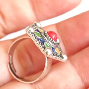Amazigh Ring in métal argenté émaillé kabyle- - berbère