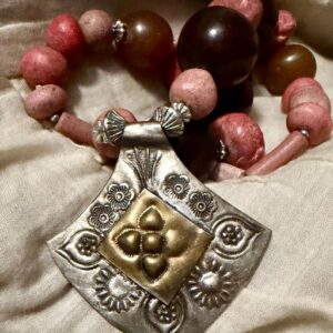 Berber Handmade Colorful Stamped Pendant Beaded Vintage Necklace