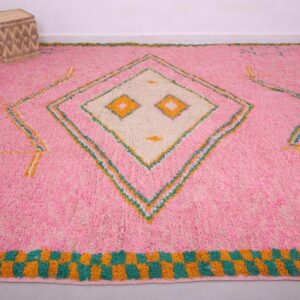 Berber Custom Design Pink Wool Geometric Living Room Rug