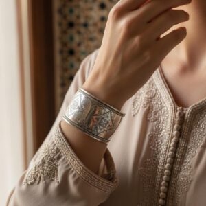 Berber Silver Cuff Handmade Traditional Engraved Wide Bracelet
