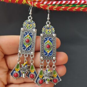 Traditional Kabyle Amazigh Berbères Three-Charm Colorful Dangle Earrings