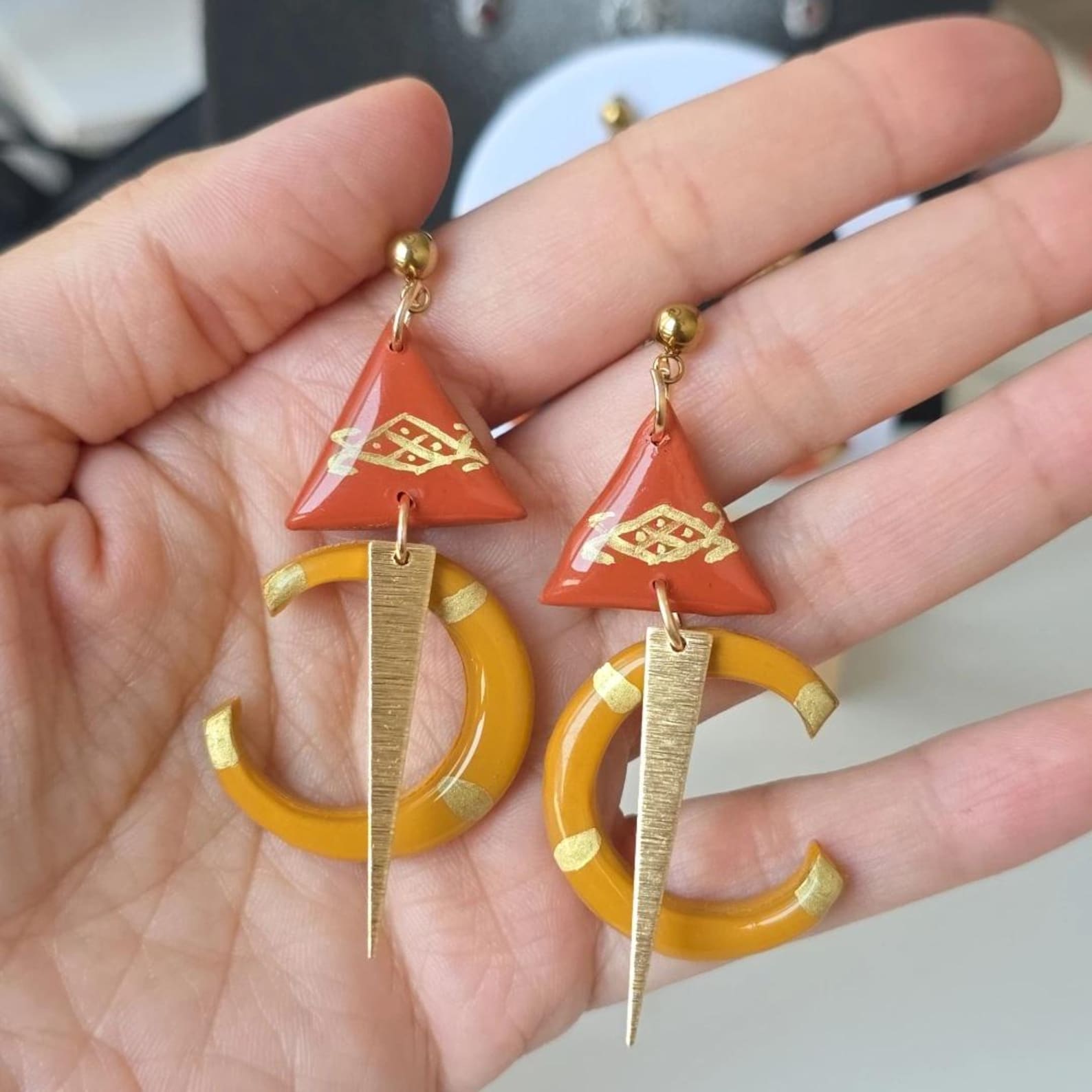 Amazigh TALA Terracotta Ochre Polymer Clay Ocre Earrings