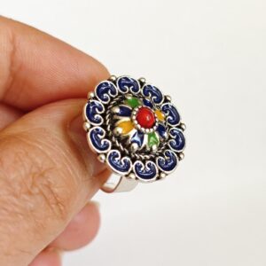 Amazigh Ring in métal argenté émaillé kabyle- - berbère