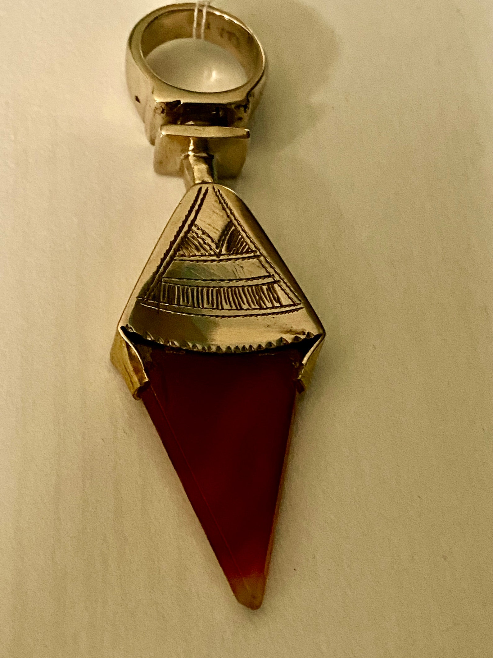Amazigh Gigantic Carnelian Agate & Silver Tuareg Ring Amulet Hair Ornament Necklace