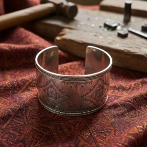Berber Silver Cuff Handmade Traditional Engraved Wide Bracelet