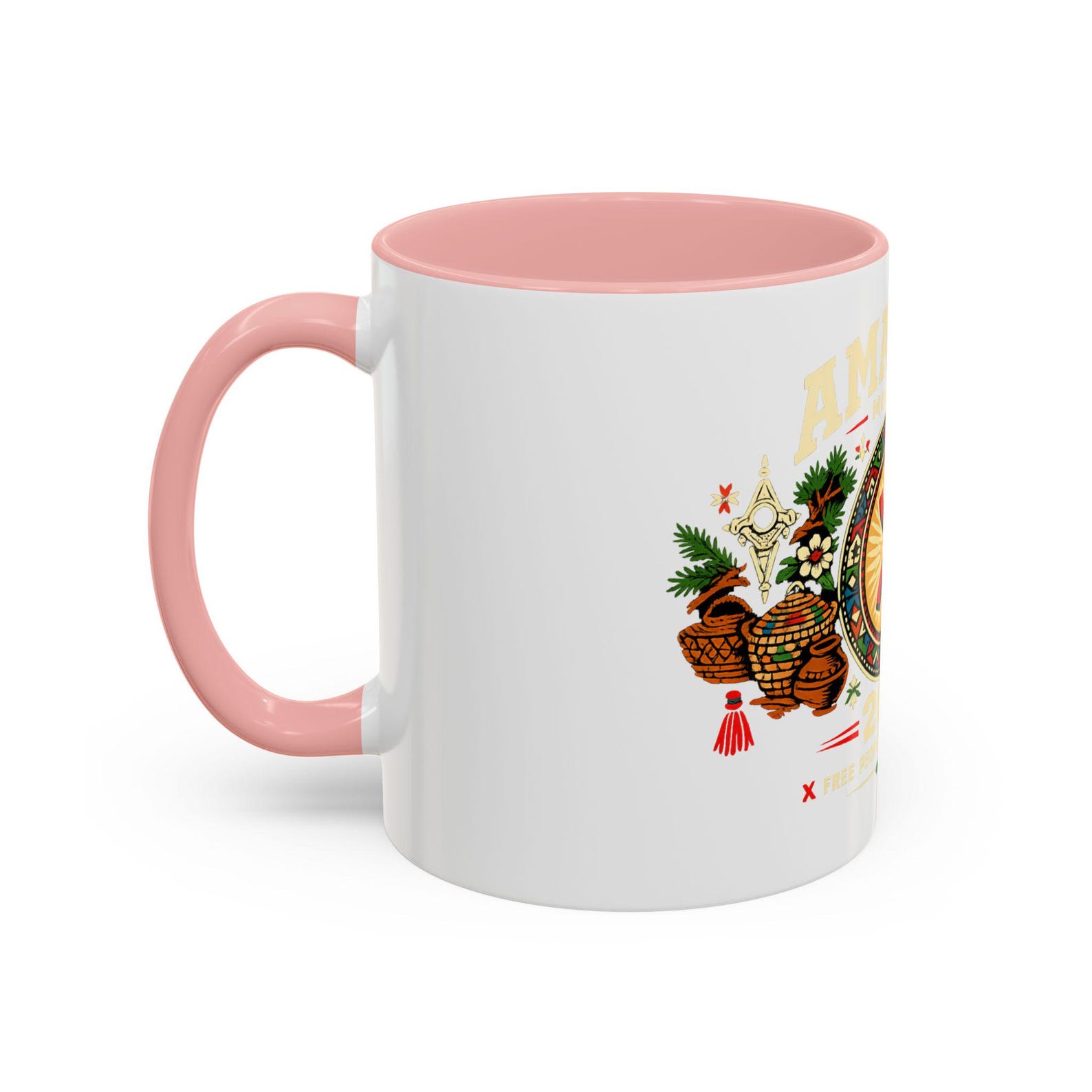 Berber Symbol Coffee Ceramic Accent Handle White Mug