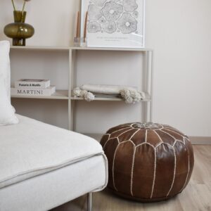 Amazigh Artisanal Leather Handmade Delivered stuffed Ottoman Pouf