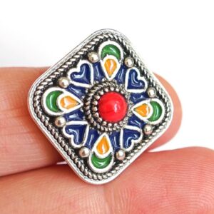 Amazigh Ring in métal argenté émaillé kabyle- - berbère