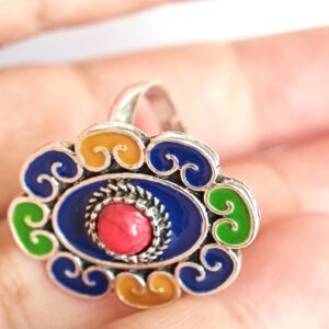 Amazigh Silver Tone Enamel Kabyle Adjustable métal Ring