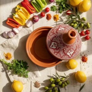 Amazigh Hand-Painted Pink Ceramic Cooking Flame-Proof Tagine 30cm