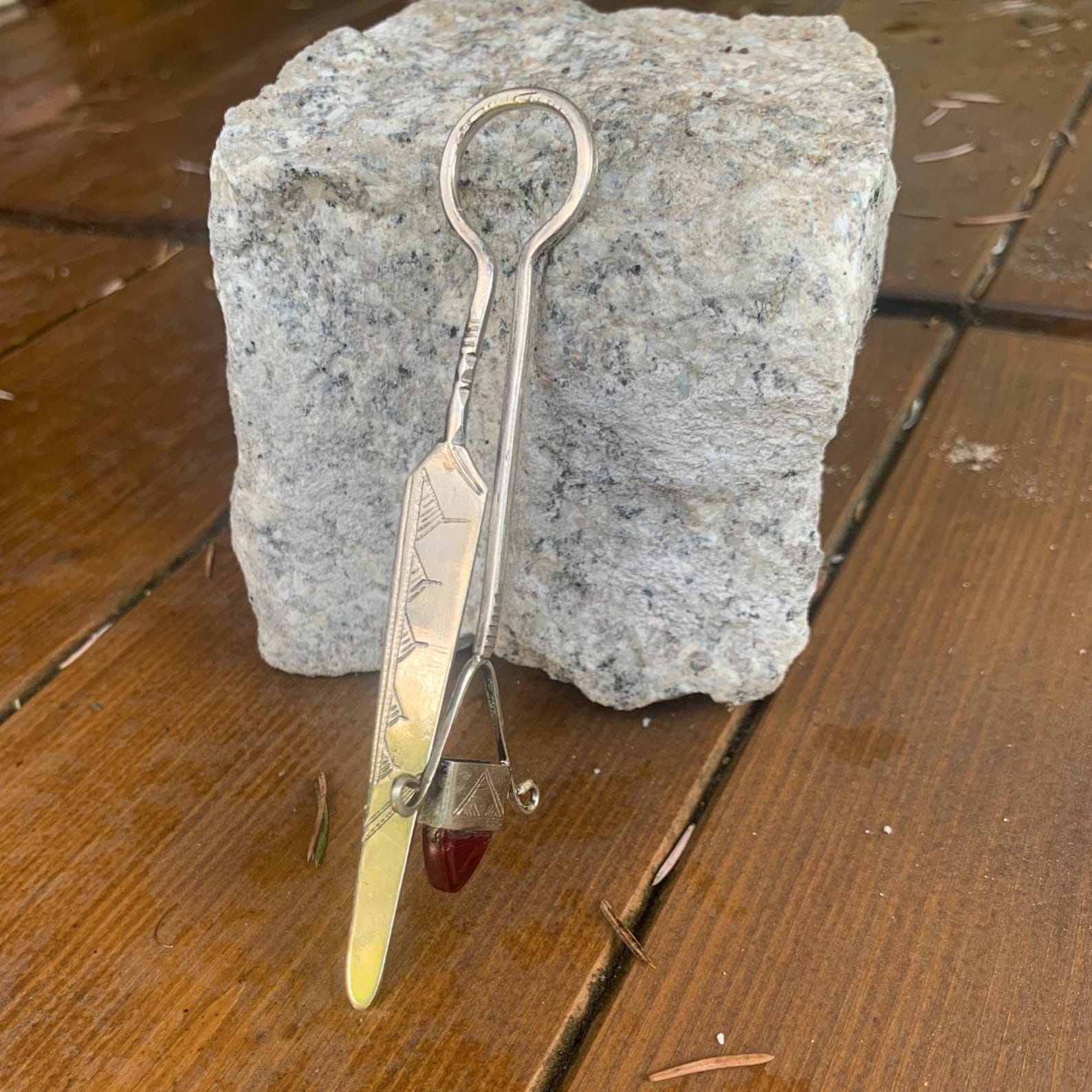 Berber Handmade Tuareg Engraved Metal Red Stone Bookmark