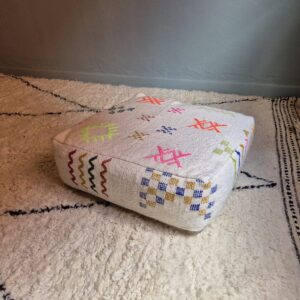 Berber Multicolor Wool Kilim Cover Square Floor Pouf